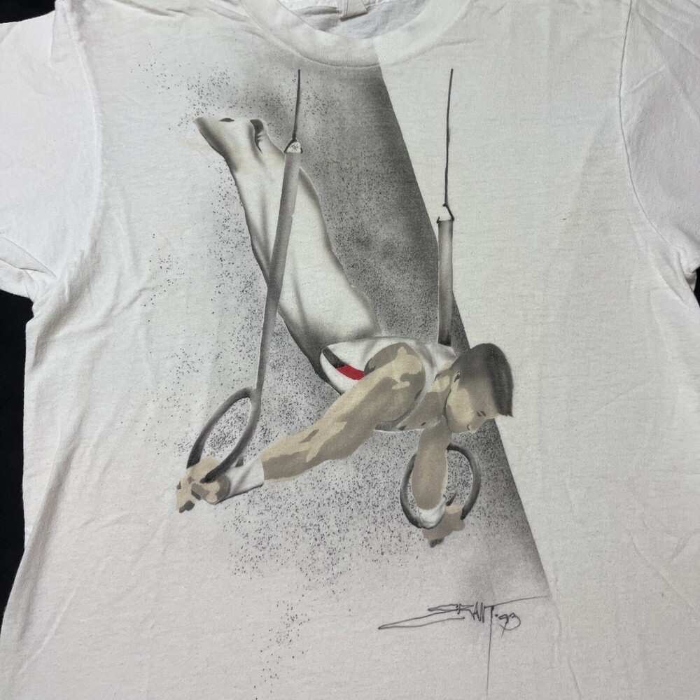 Vintage Olympics Shirt Gymnastics Rings Air Brush Seoul Korea Gold Medal 1980s